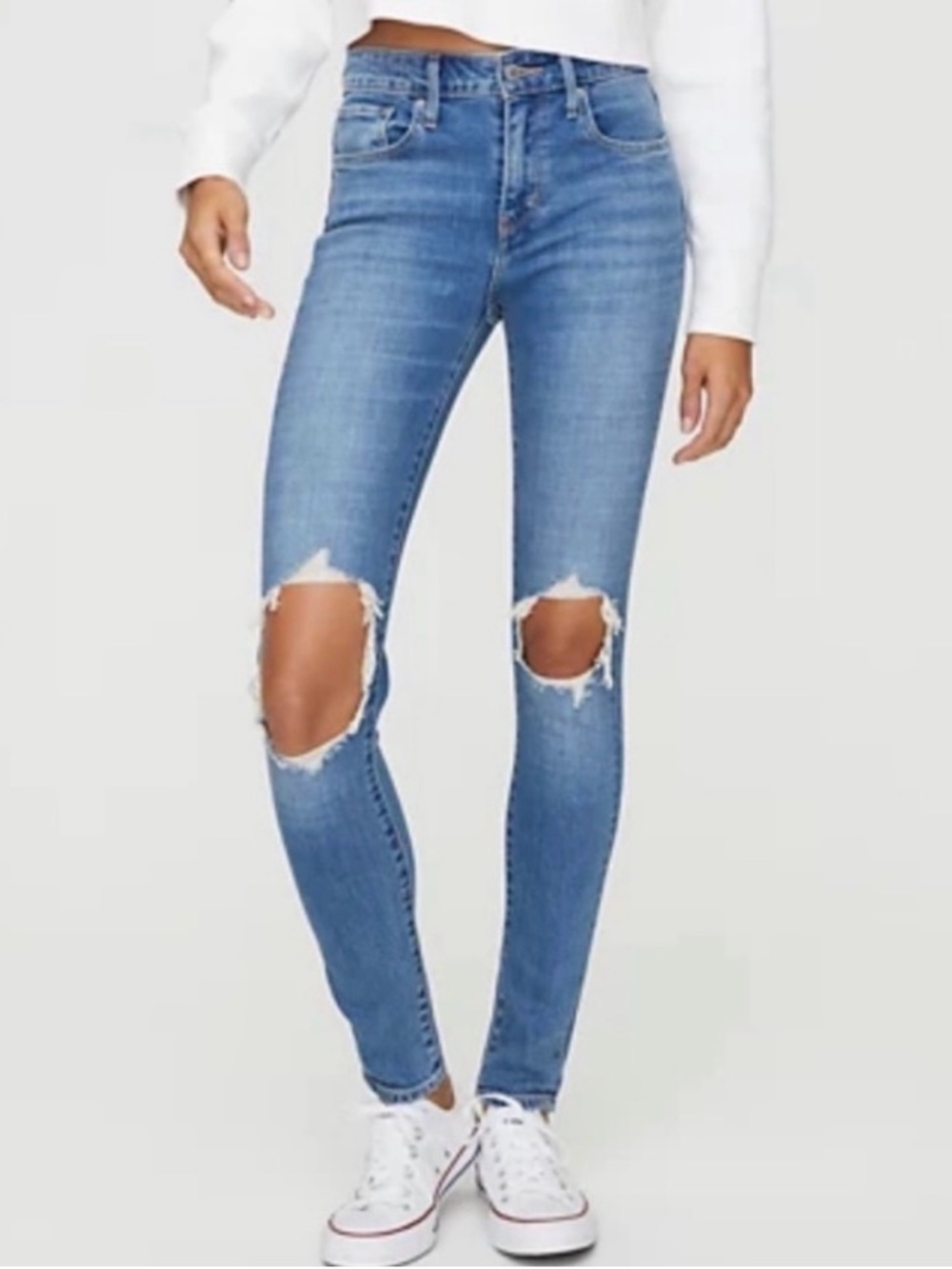 Classic High-Rise Distressed Skinny Jeans - Blue